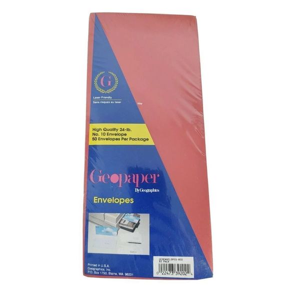 Geographics GeoPaper no 10 Envelopes Red NEW PACK OF 50 Laser Friendly High Qual - Picture 1 of 3